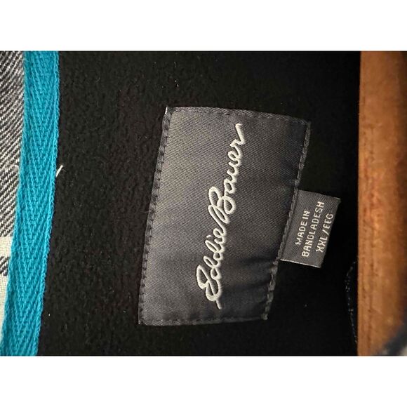 Eddie Bauer Flannel Snap Shacket Womens XXL Navy White Buffalo Plaid Long Sleeve - Picture 3 of 13